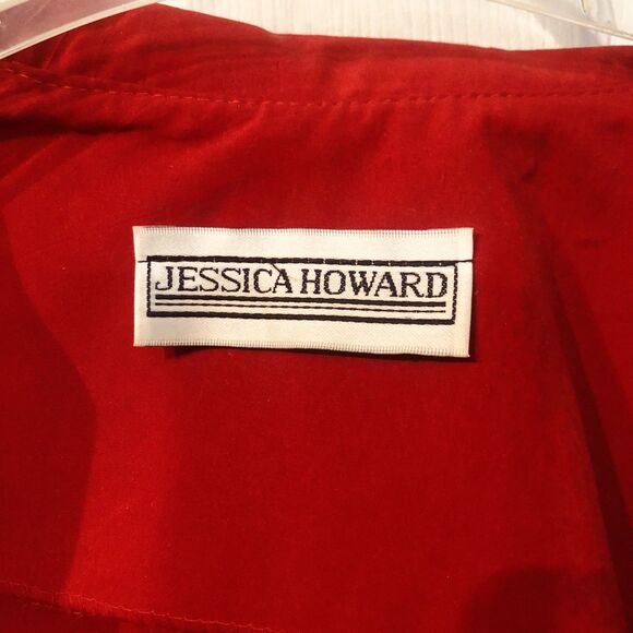 Vintage Jessica Howard Womens L Edwardian Top Red Velvet Raised Embroidery Boho - Picture 4 of 5